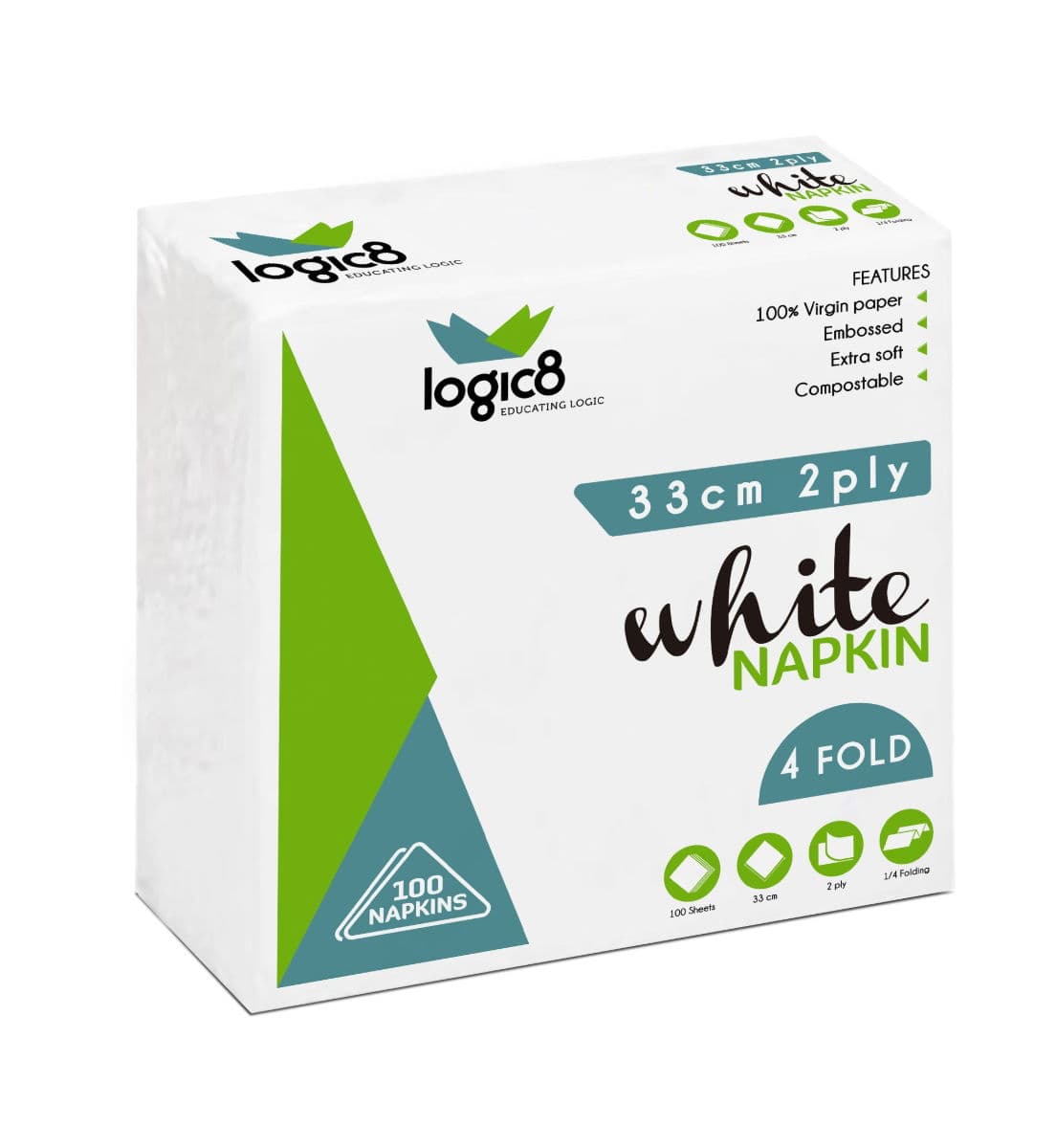 Logic8 White 2ply 4fold Lunch Napkin (33cm)