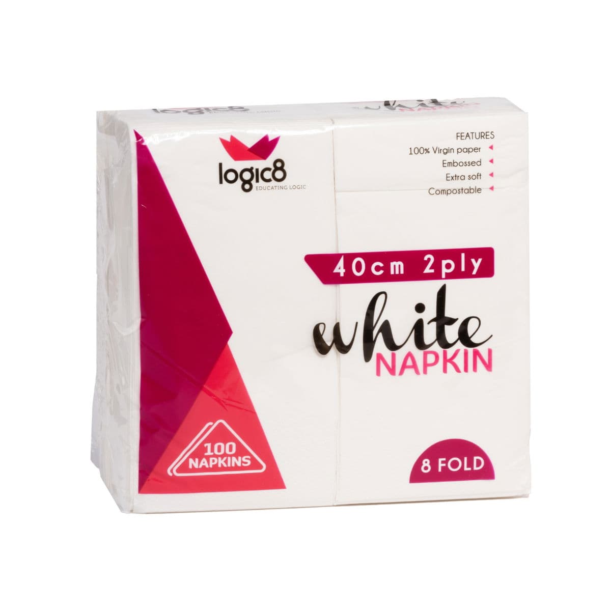 Logic8 White 2ply 8fold Dinner Napkins (40cm)