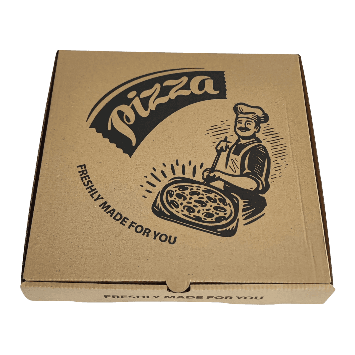 Kraft Brown Pizza Box with Black Stock Design (9")