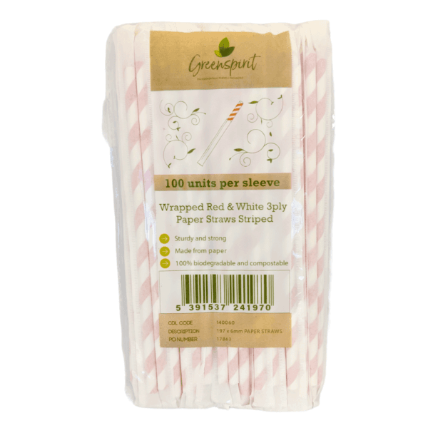 Wrapped Red Striped Paper Straw (3ply, 6x197mm) 3