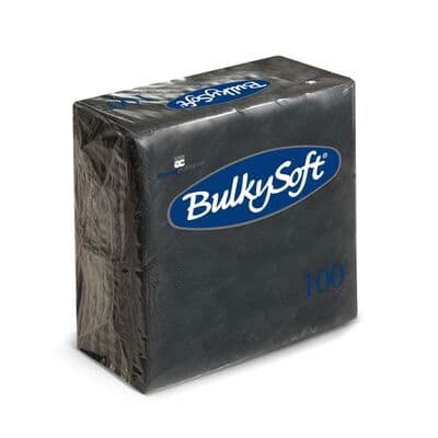 BulkySoft Black 2ply 4fold Cocktail Napkins (24x24cm)