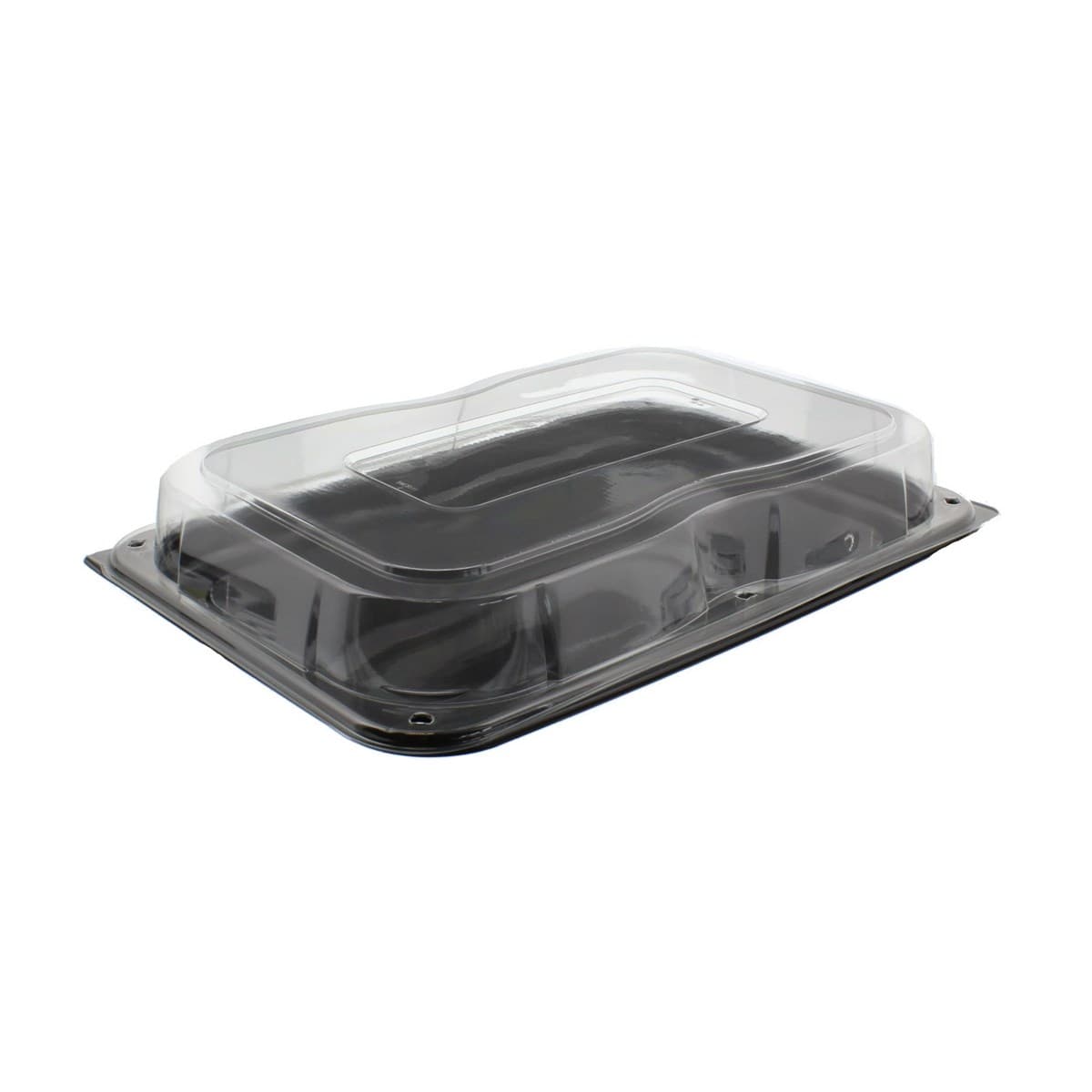 Black Base Platter with Clear Rectangular Domed Lid Combo (18")
