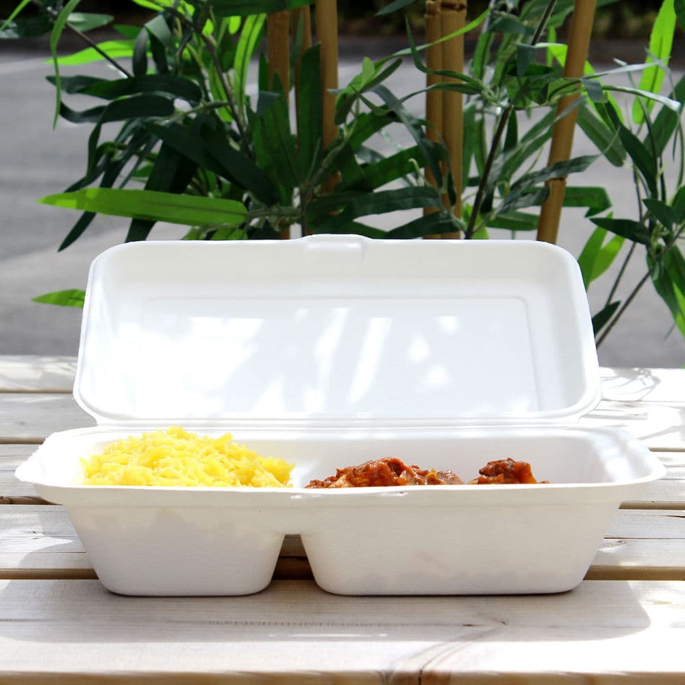 Bagasse 2 Compartment Meal Box (9x6x2") 2