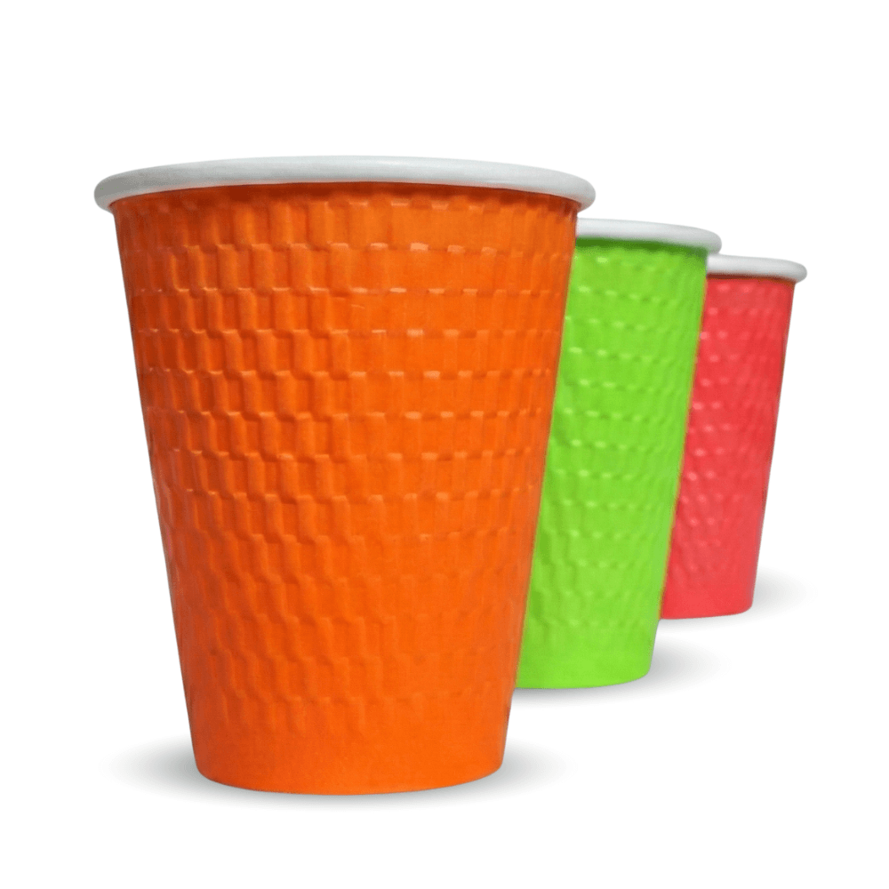 12oz Embossed PE DW Hot Cups Assorted Colours