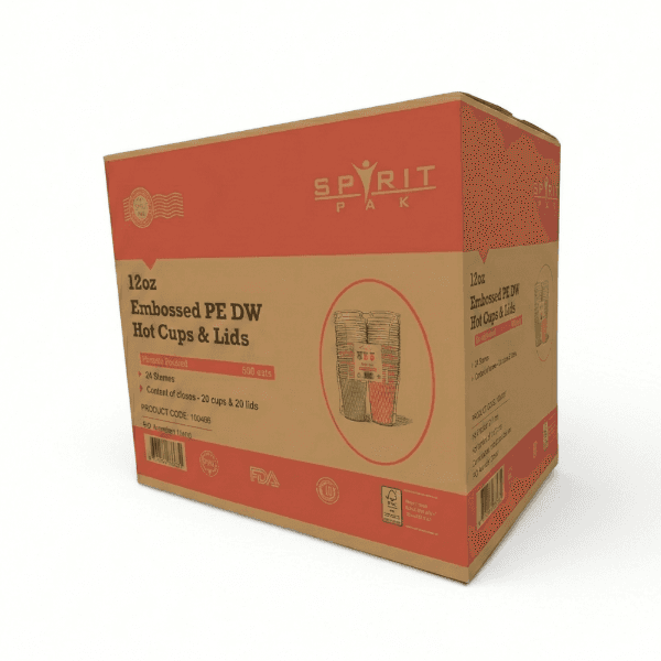 12oz Embossed PE Double Wall Hot Cups with 90mm Lids 3