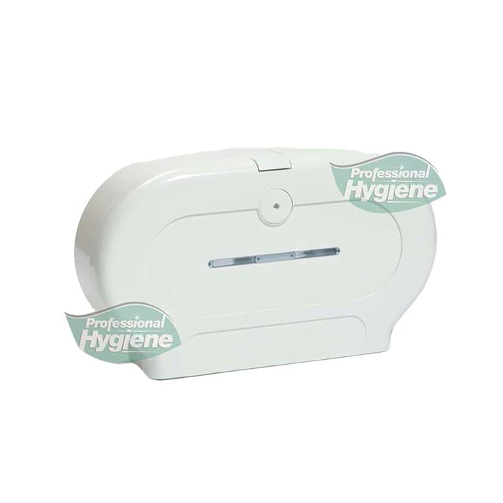 White Double Mini Jumbo Toilet Roll Dispenser
